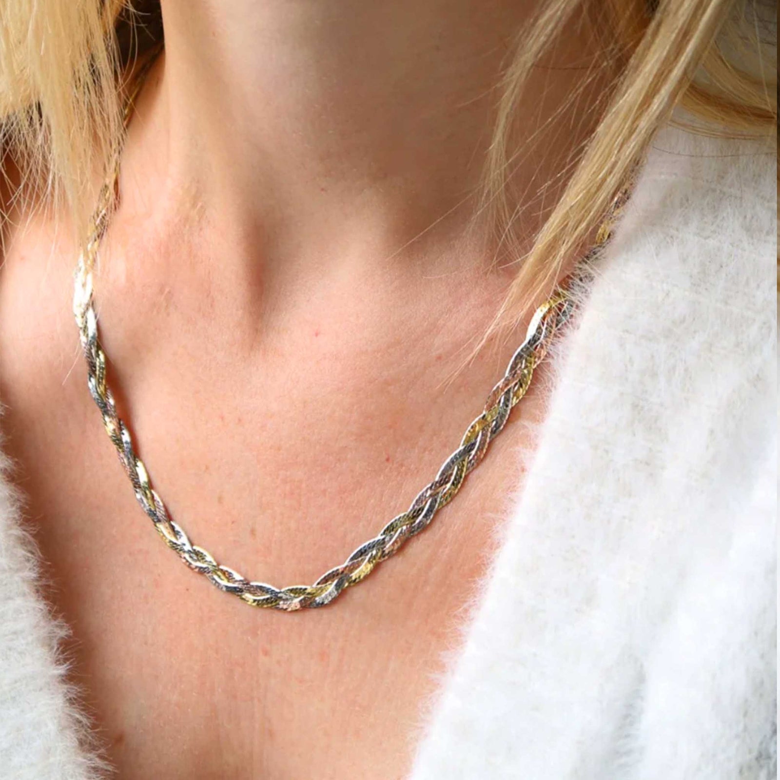 Mixed Metal Braided Necklace