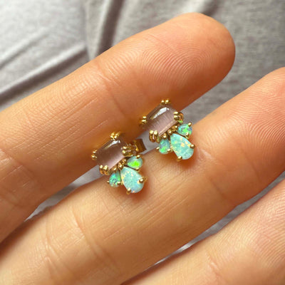Cats Eye Moonstone & Opal Empress Studs