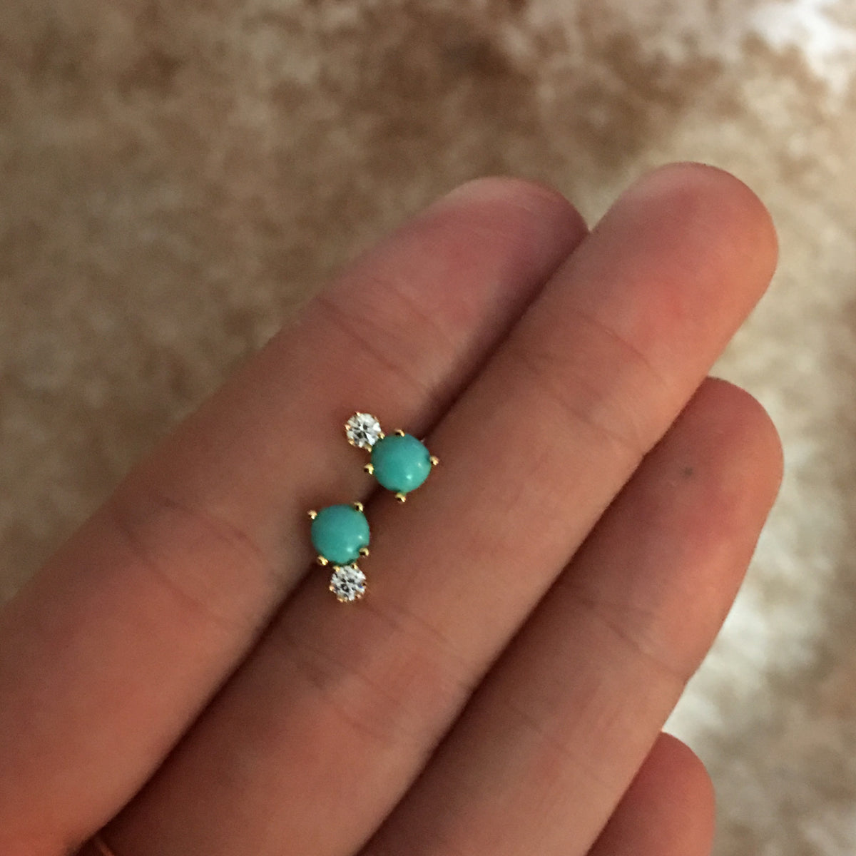 Turquoise and Diamond Doublet Studs