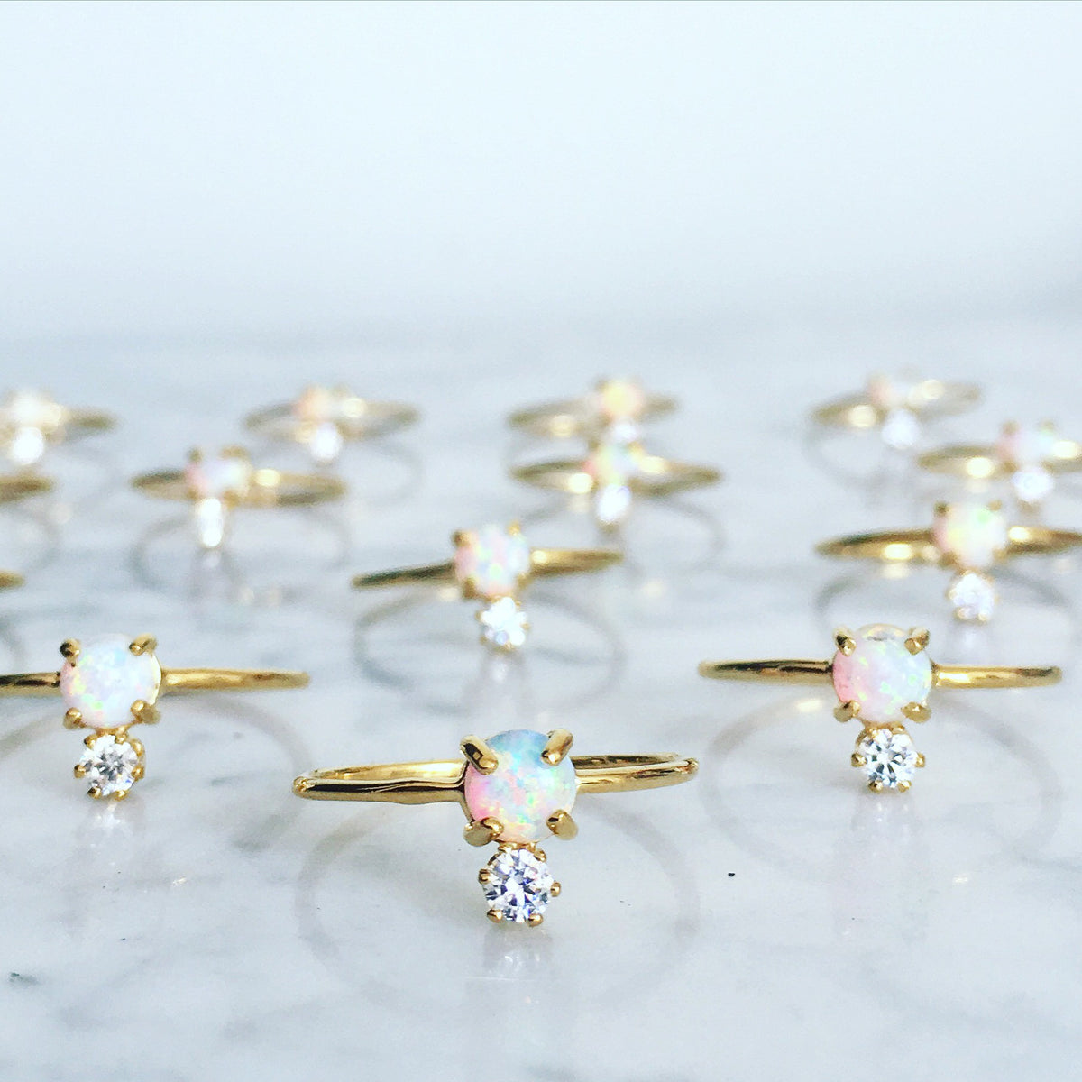 Double Dose Gold Ring (opal and diamond)