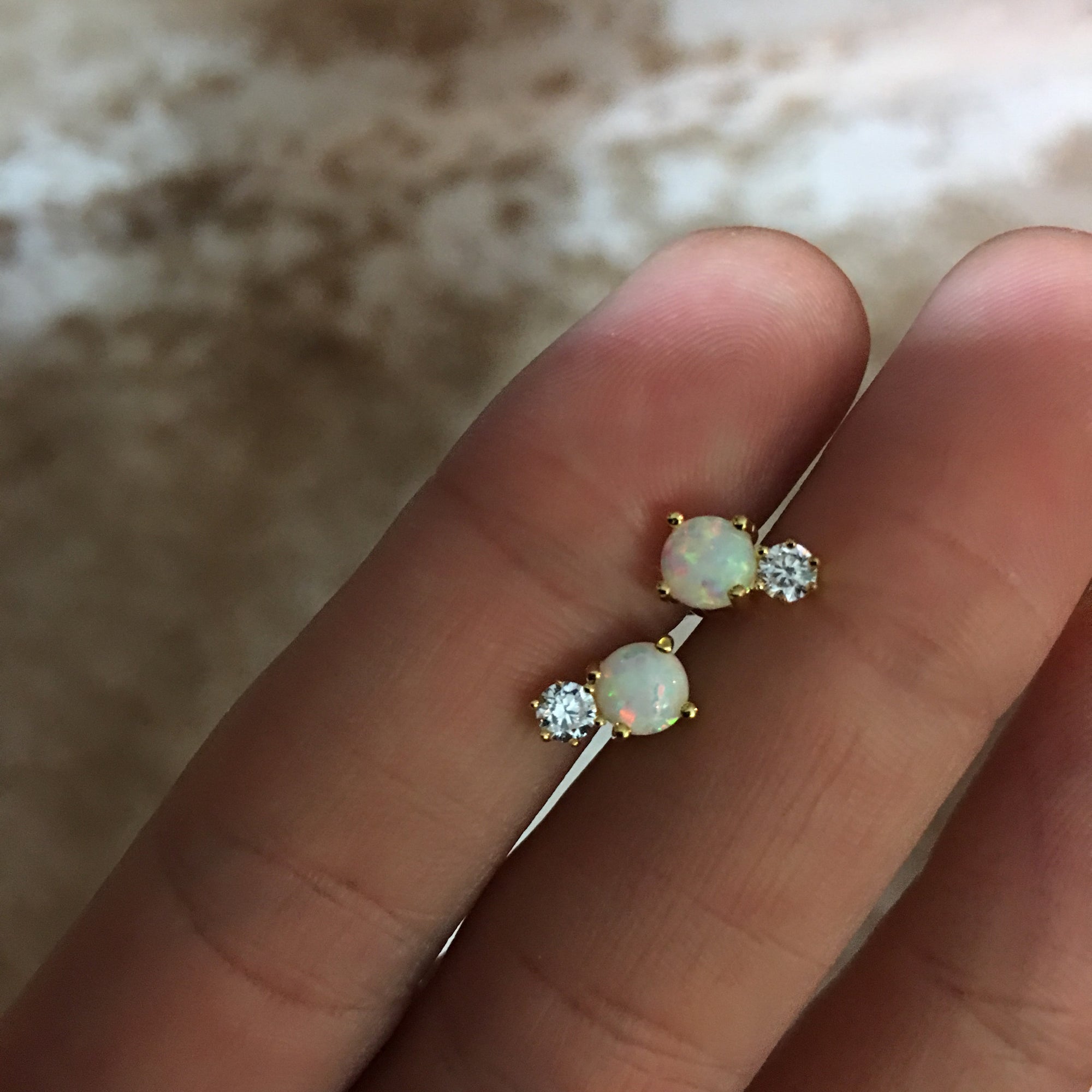 Opal and Diamond Doublet Studs