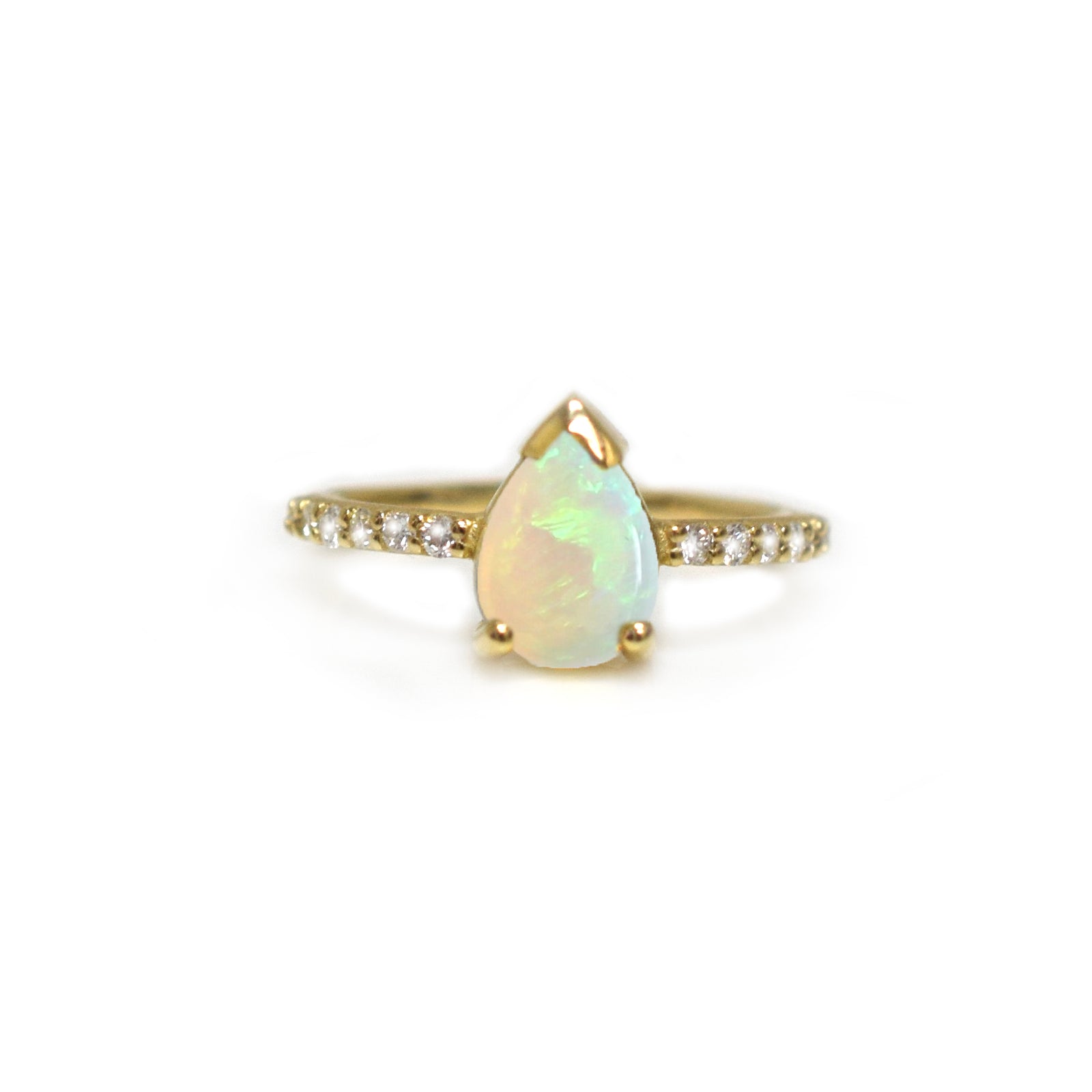 Solid Gold Opal and Diamond Angels Drop Ring