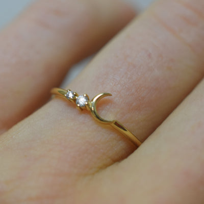 14kt Gold Diamond Fly Me To the Moon Ring