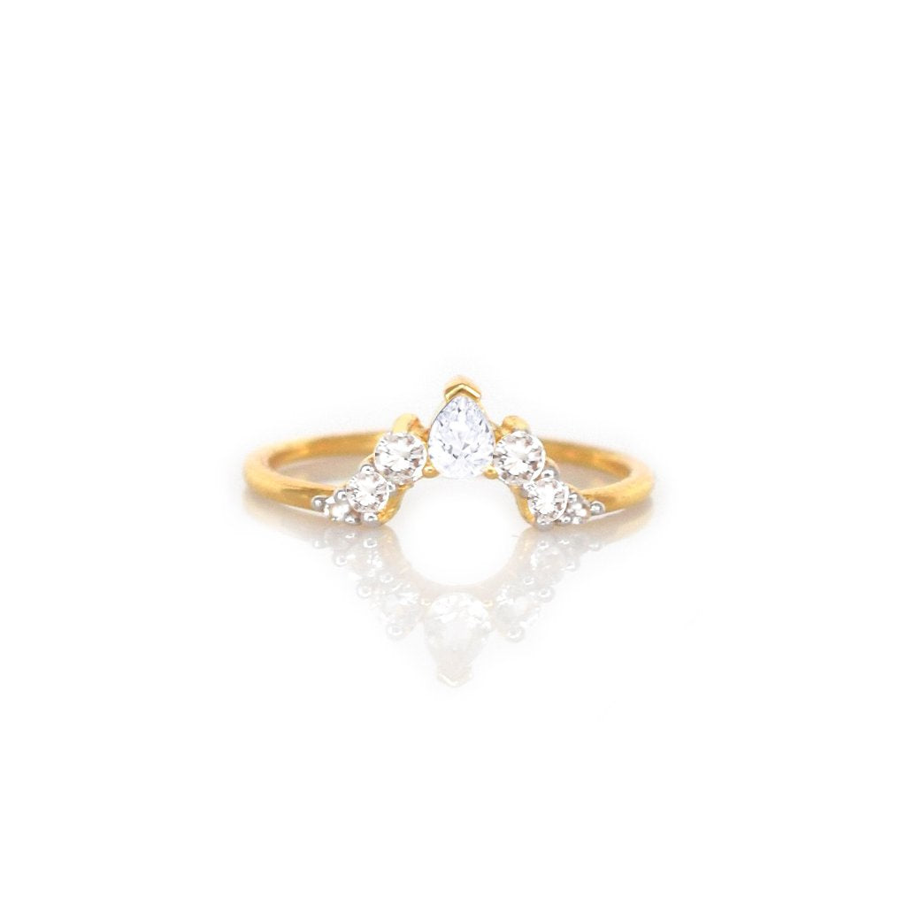 Solid Gold White Topaz Angels Arc Ring