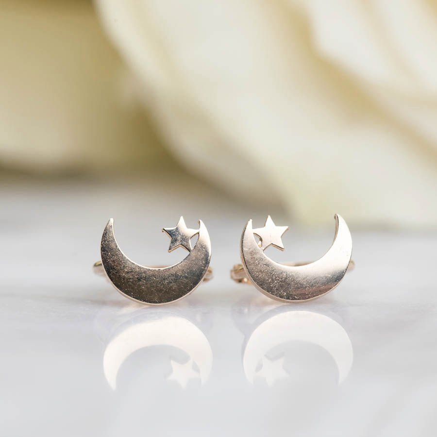 14kt Gold Celestial Moon and Star Hoops