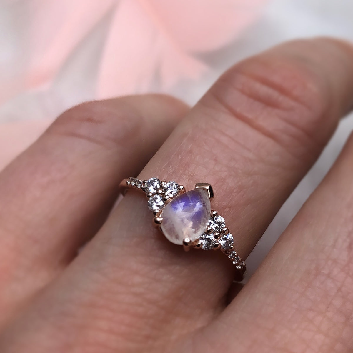 Rainbow Moonstone and Diamond Misty Ring