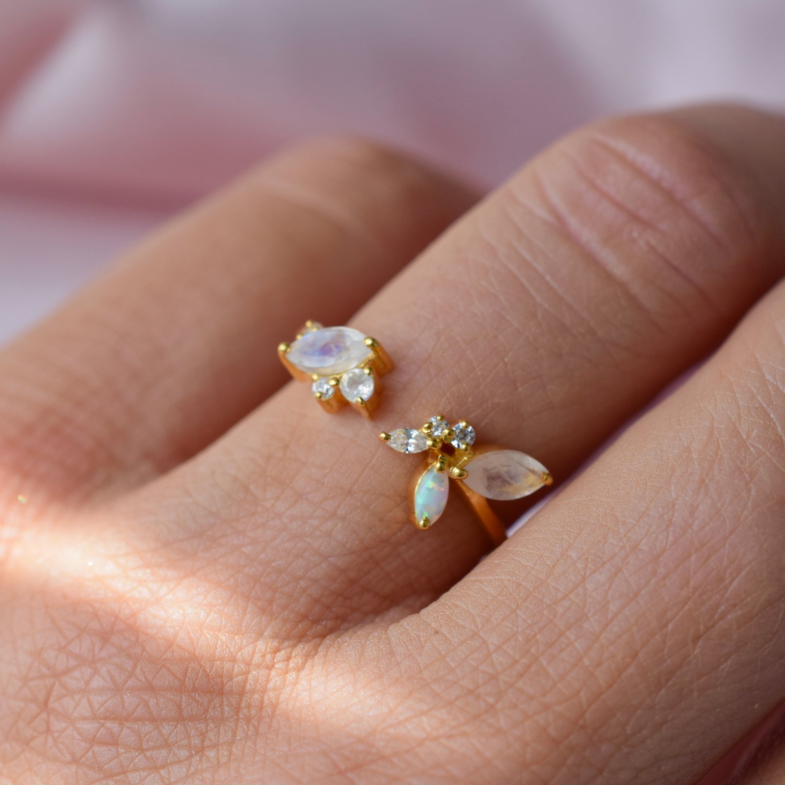 Rainbow Moonstone, Opal and Diamond Picasso's Butterfly Ring