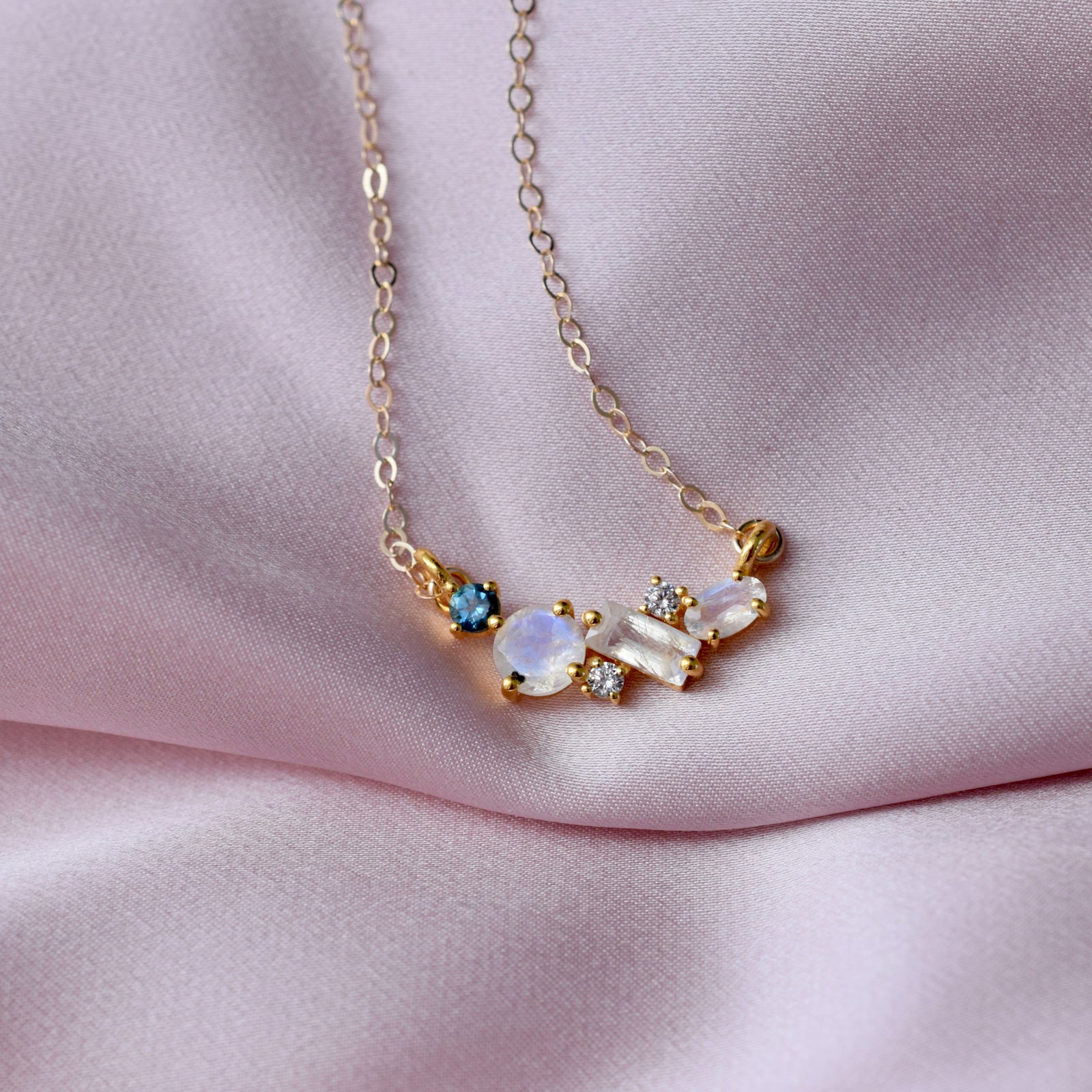 Rainbow Moonstone and Topaz Misty Skies Pendant