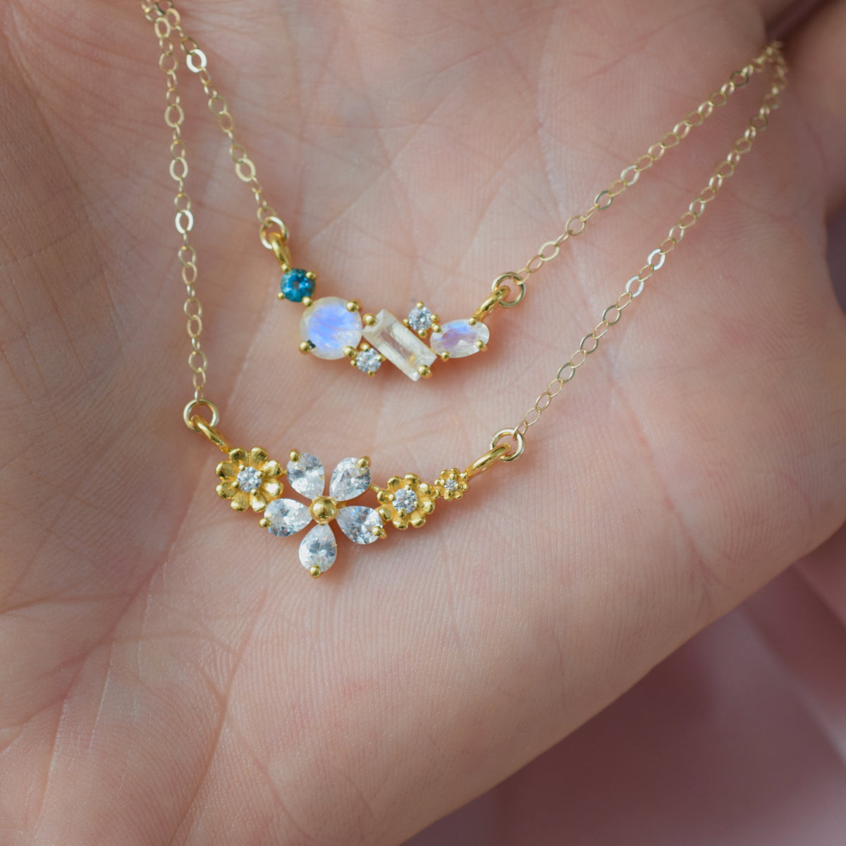 Rainbow Moonstone and Topaz Misty Skies Pendant