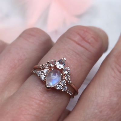 Rainbow Moonstone and Diamond Misty Ring