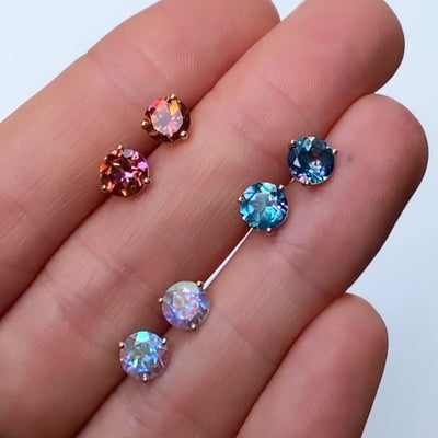 Solid 14kt Gold Opalescent Topaz Solo Studs