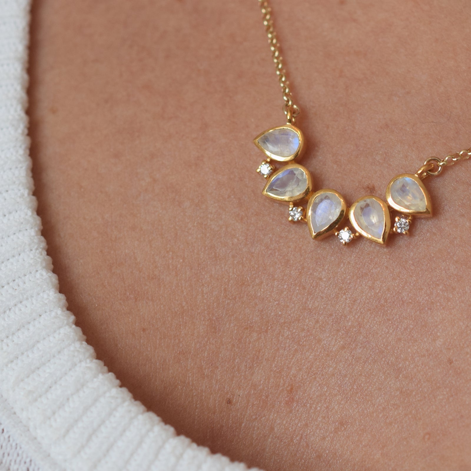 Rainbow Moonstone and Diamond Horizon Pendant