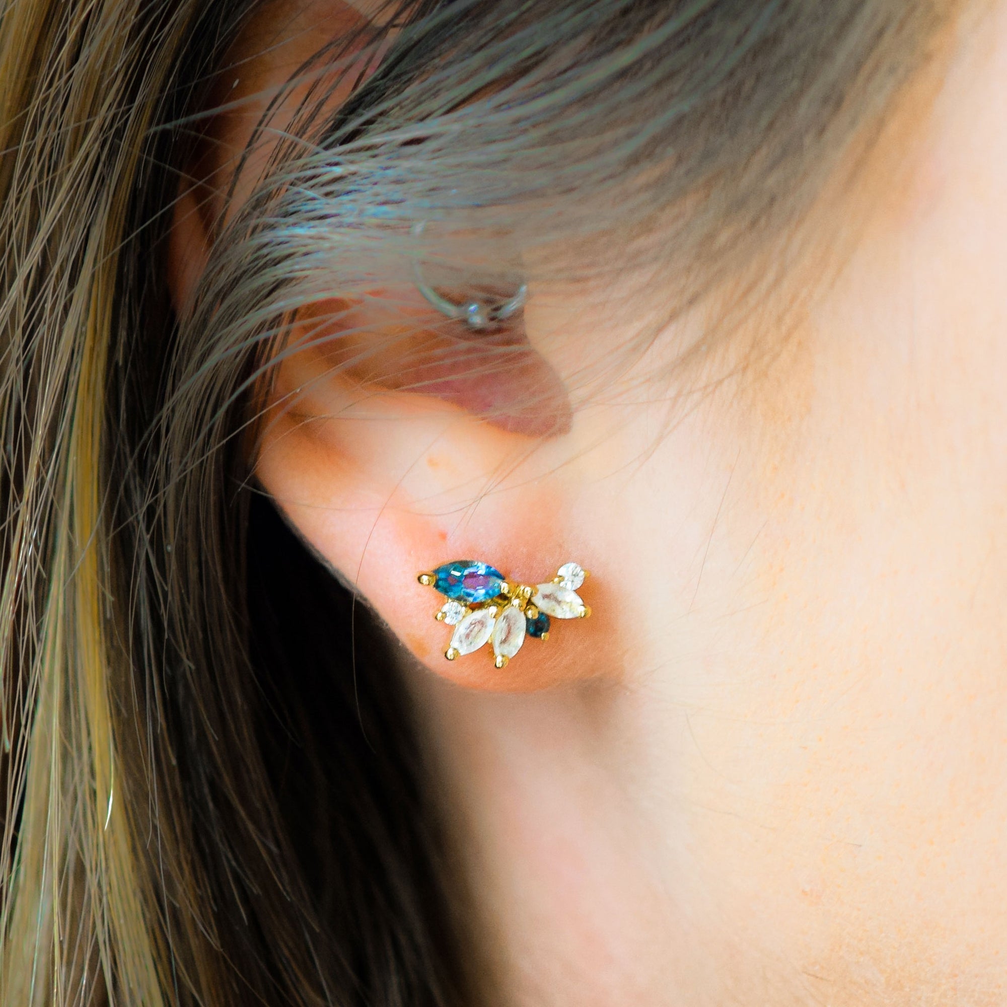 Rainbow Moonstone & London Blue Topaz Butterfly Studs