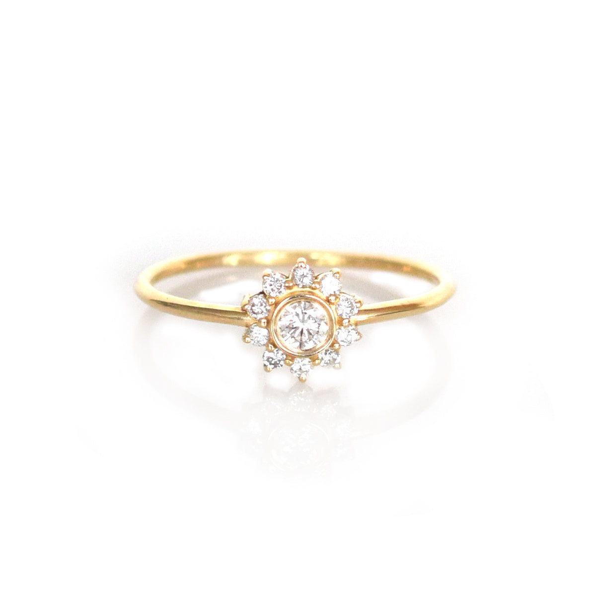 Solid 14kt Gold Diamond Sunflower Ring
