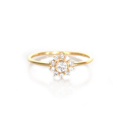 Solid 14kt Gold Diamond Sunflower Ring