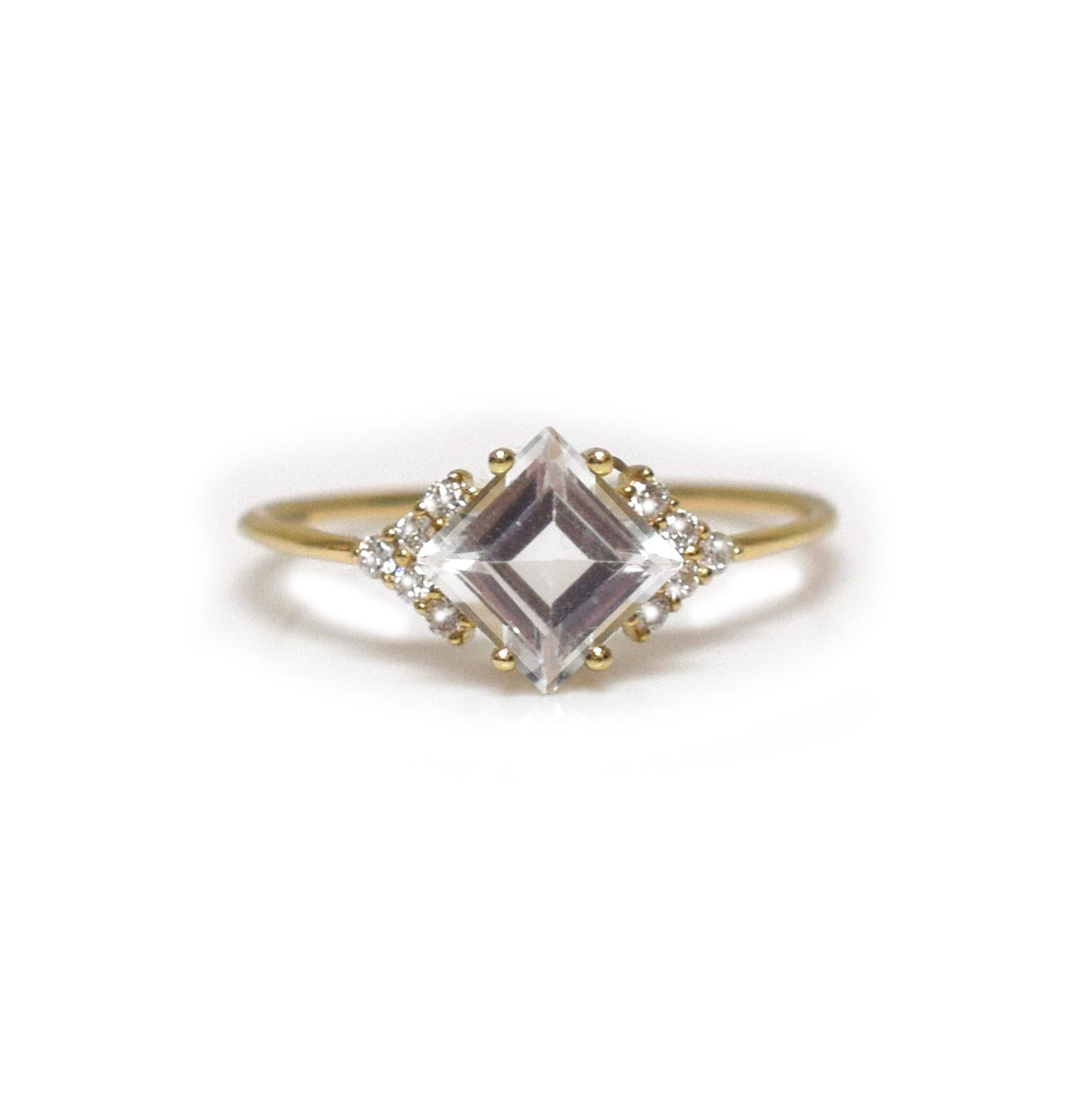 Solid Gold Diamond & Topaz Aphrodite Shield Ring