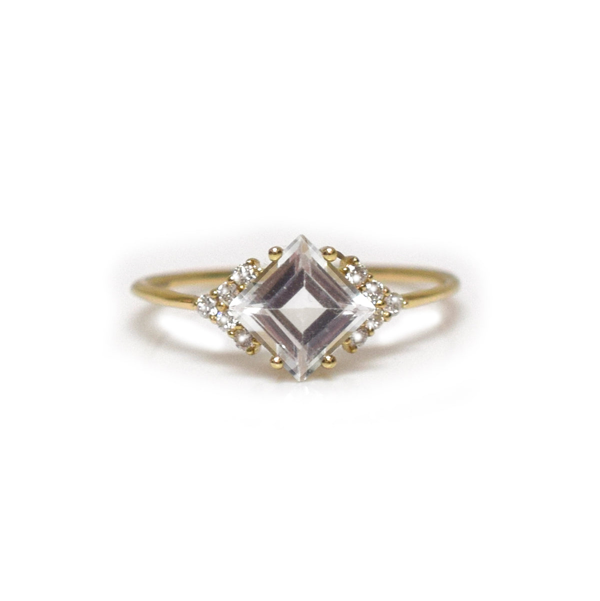 Solid Gold Diamond & Topaz Aphrodite Shield Ring