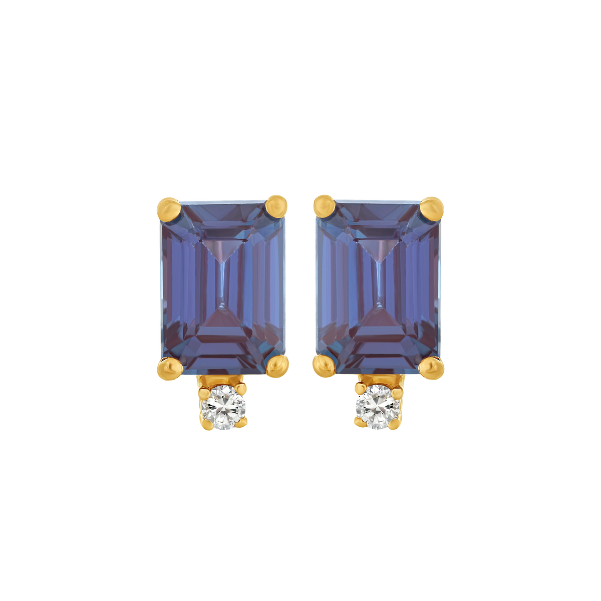 14kt Gold Alexandrite & Moissanite Baguette Studs