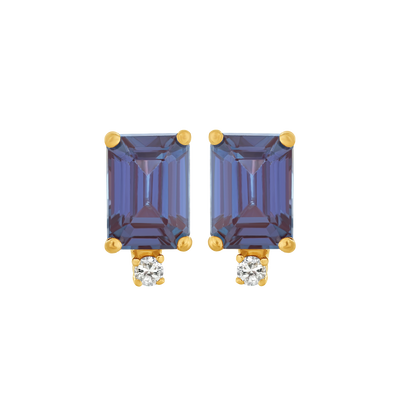 14kt Gold Alexandrite & Moissanite Baguette Studs
