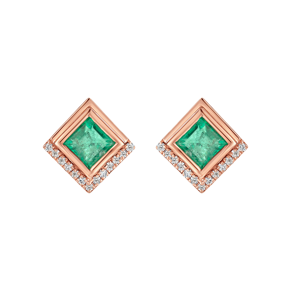 Solid Rose Gold Emerald & Diamond Mystérieux Studs