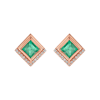 Solid Rose Gold Emerald & Diamond Mystérieux Studs