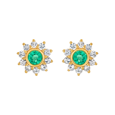 Solid Gold Emerald & Sapphire Sunflower Studs
