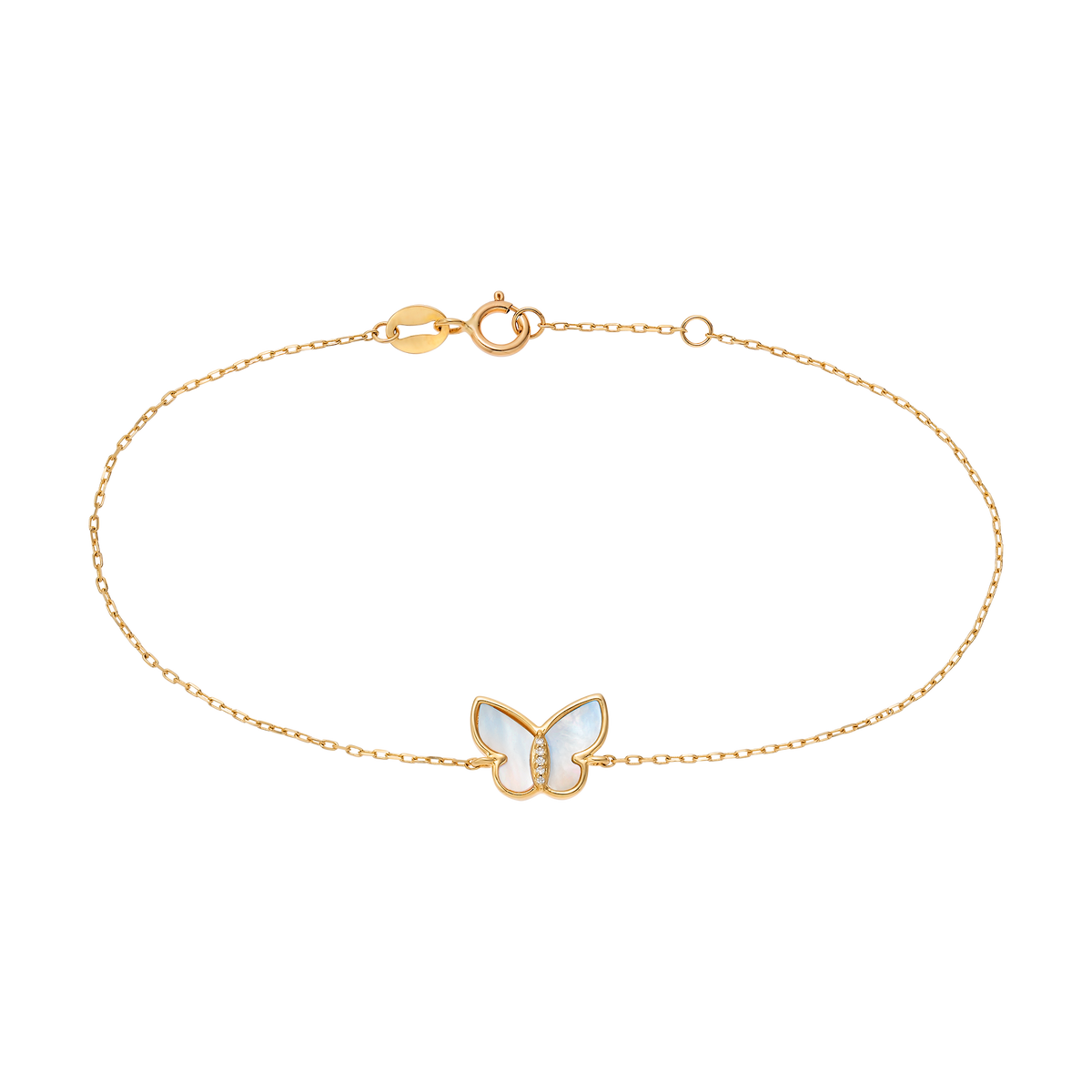 Solid Gold Mother Of Pearl Butterfly Bracelet