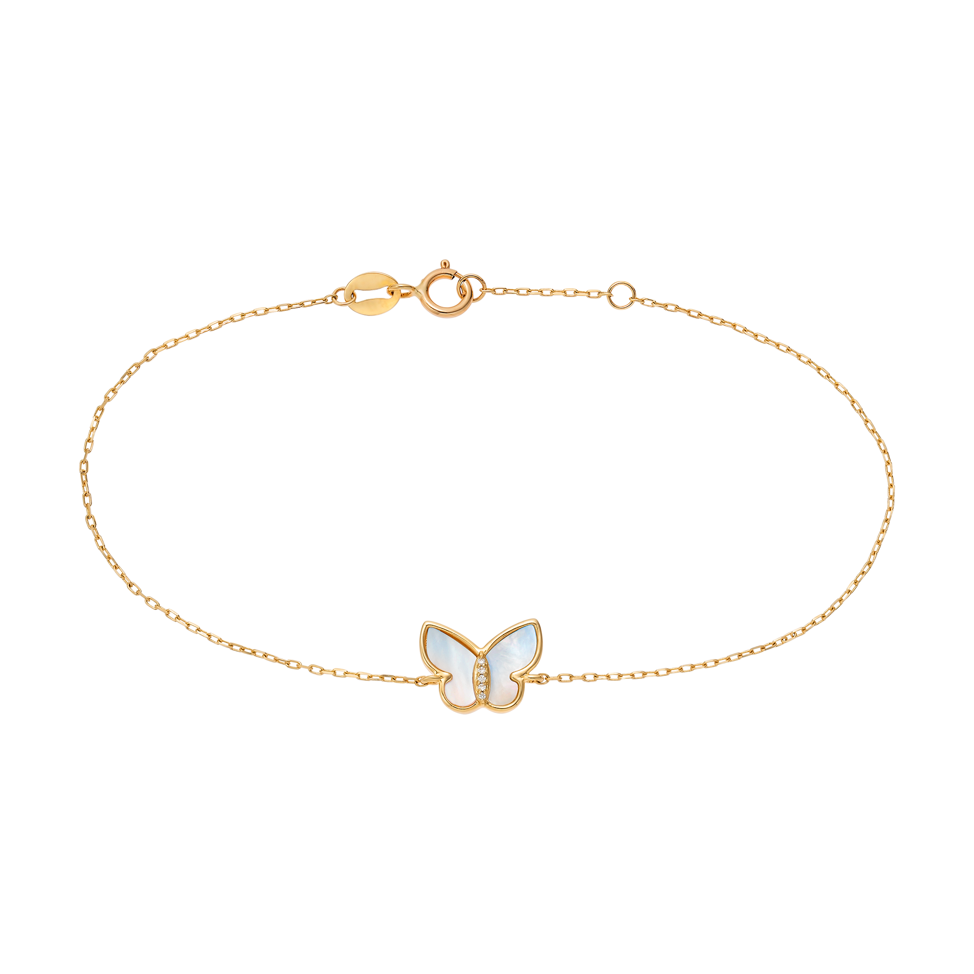 Solid Gold Mother Of Pearl Butterfly Bracelet
