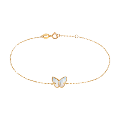 Solid Gold Mother Of Pearl Butterfly Bracelet