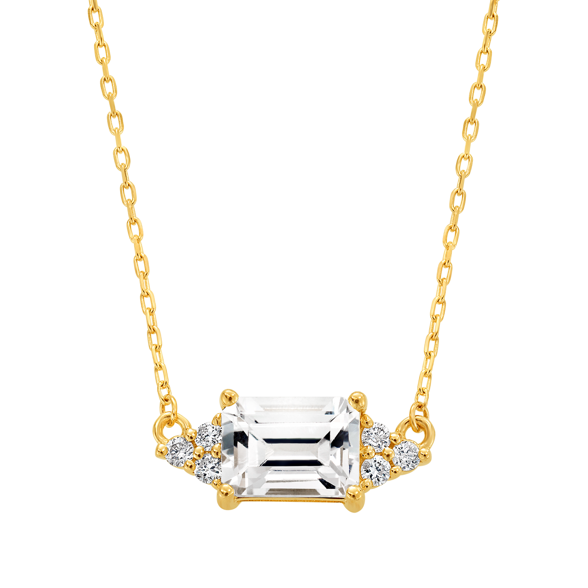 Solid Gold White Topaz & Diamond Baguette Pendant