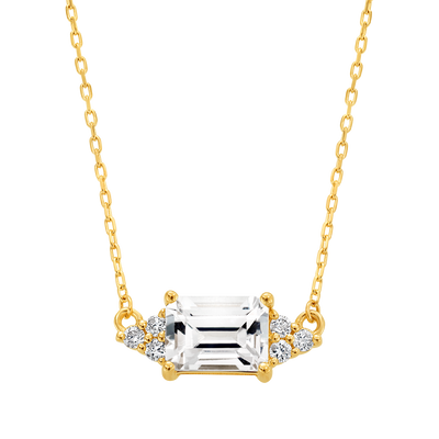 Solid Gold White Topaz & Diamond Baguette Pendant