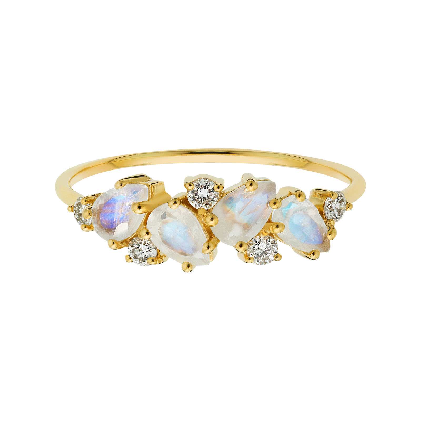 Solid 14kt Gold Rainbow Moonstone & Diamond Woodland Fairytale Ring