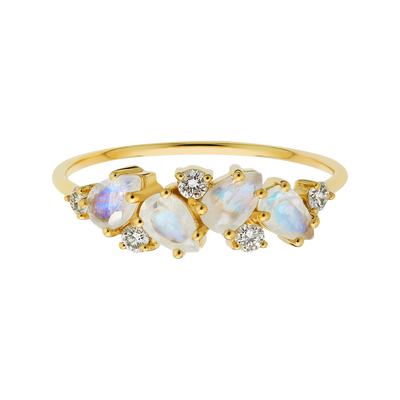 Solid 14kt Gold Rainbow Moonstone & Diamond Woodland Fairytale Ring