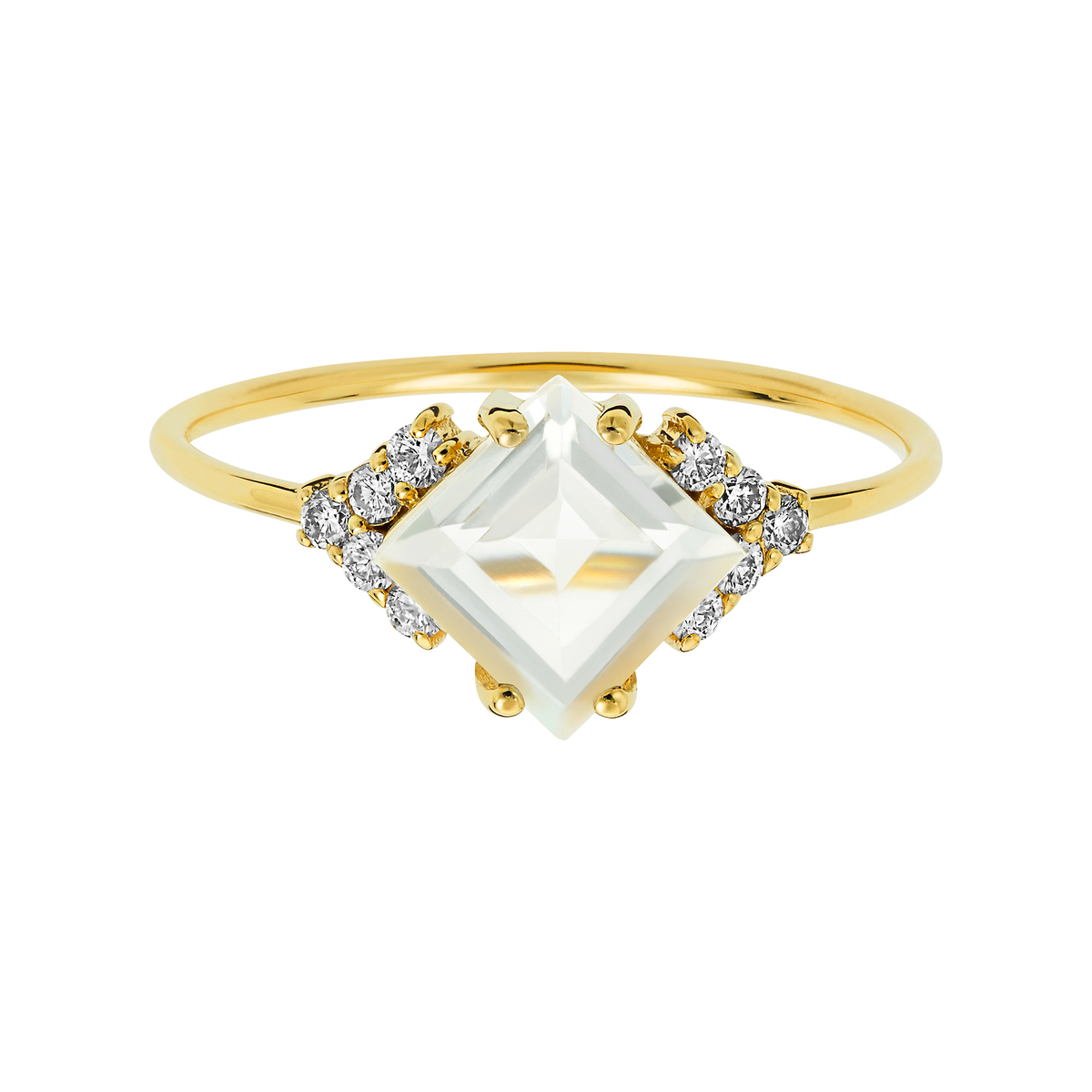 Solid Gold Diamond & Topaz Aphrodite Shield Ring