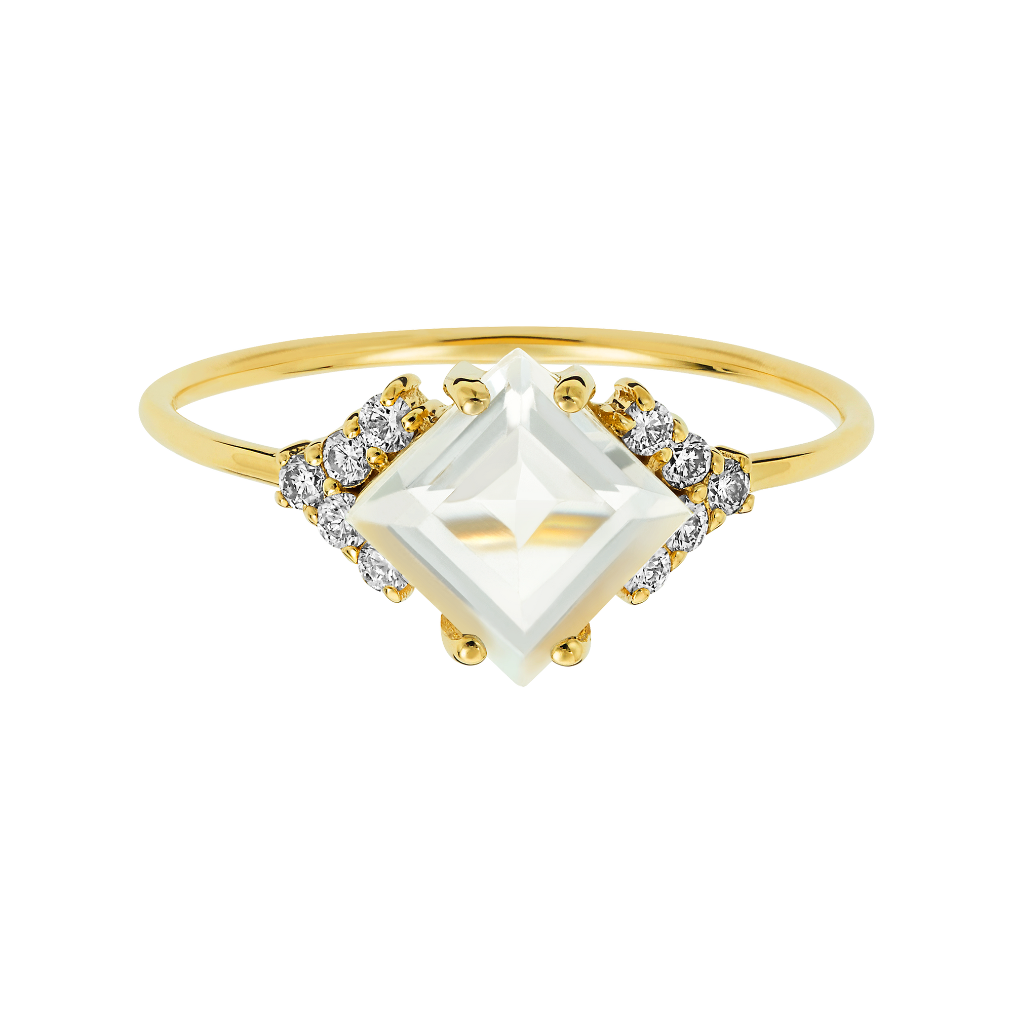 Solid Gold Diamond & Topaz Aphrodite Shield Ring