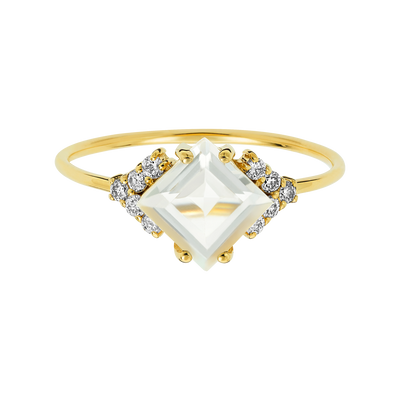 9kt Gold Diamond & Topaz Aphrodite Shield Ring