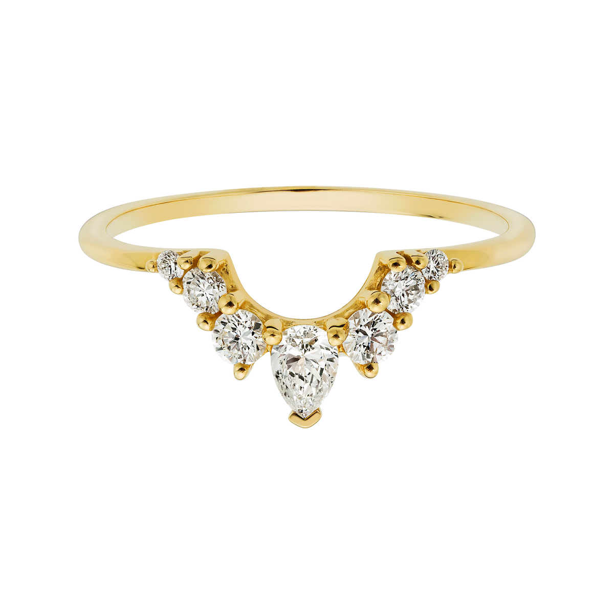 Solid 14kt Gold Diamond Angels Arc Ring