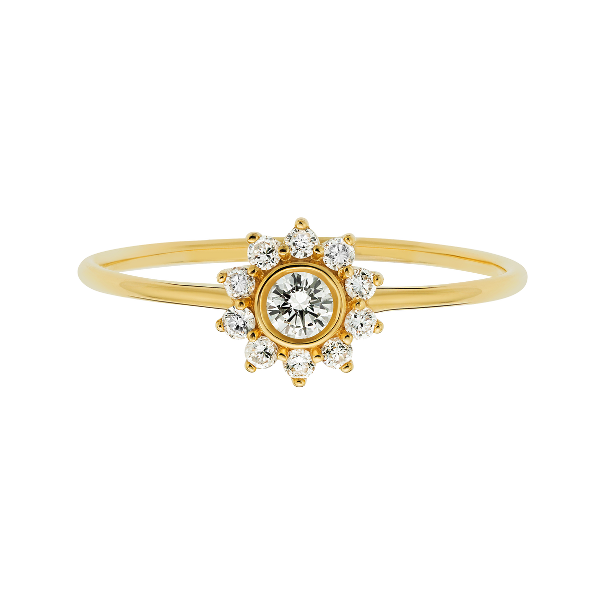Solid 14kt Gold Diamond Sunflower Ring