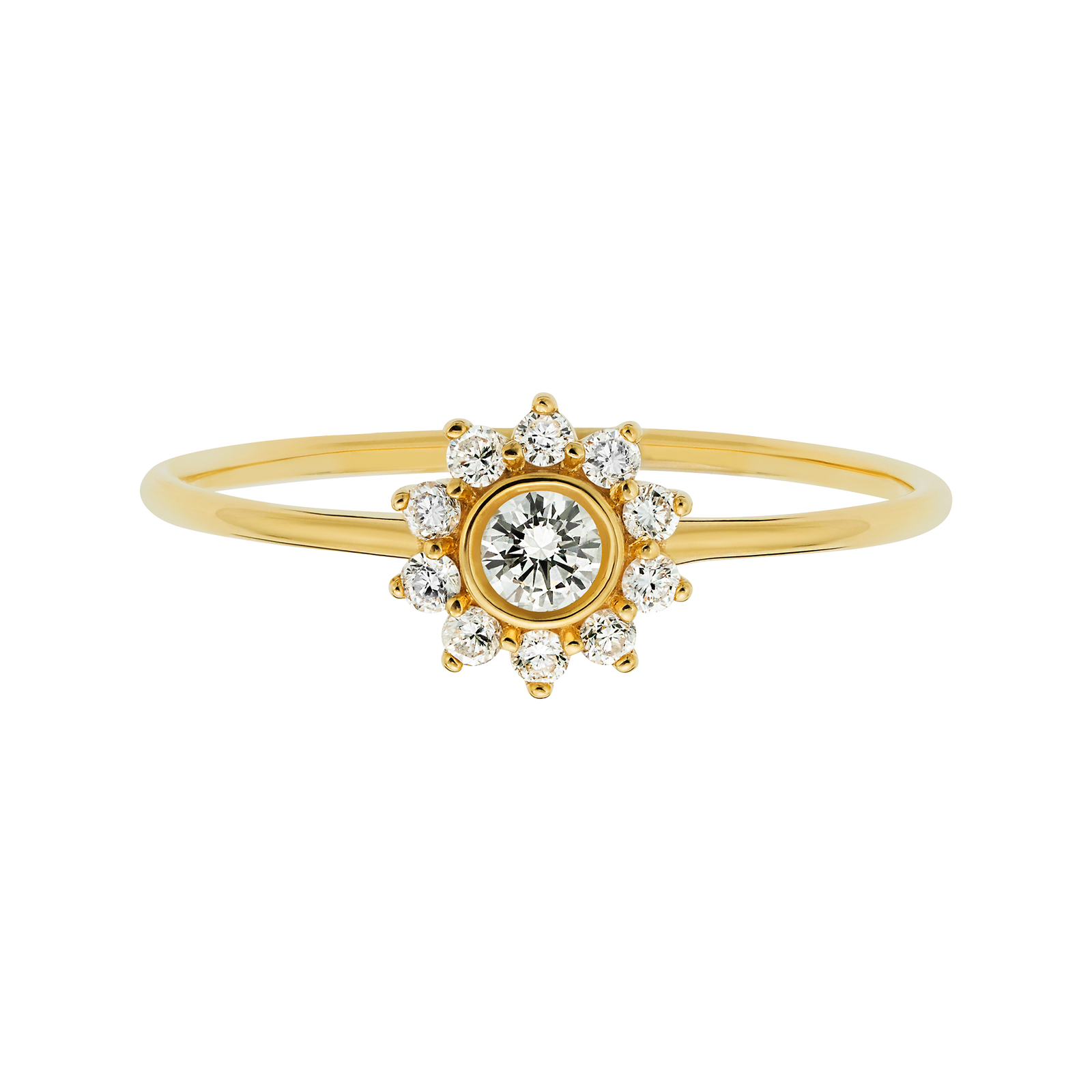 Solid 14kt Gold Diamond Sunflower Ring
