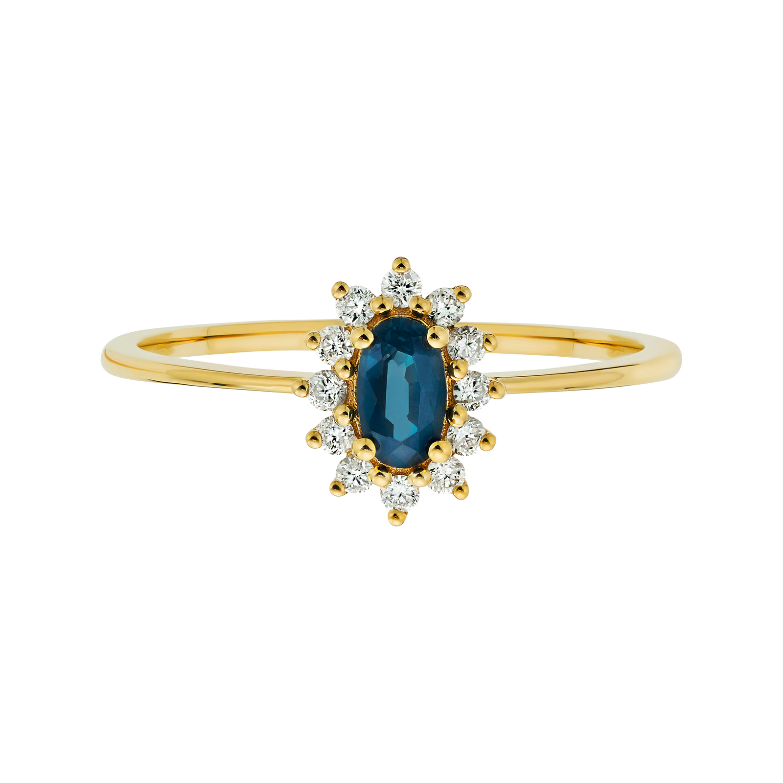 Solid 14kt Gold Teal Sapphire and Diamond Fleurette Ring