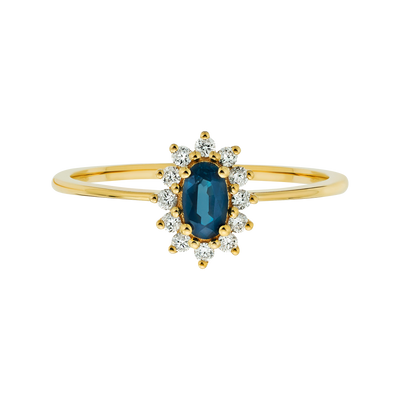 Solid 14kt Gold Teal Sapphire and Diamond Fleurette Ring