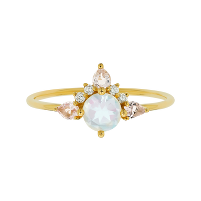 9kt Gold Rainbow Moonstone, Morganite and Diamond Unicorn Ring