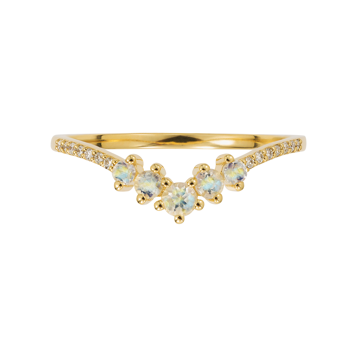 9kt Gold Rainbow Moonstone and Diamond Vivant Arc Ring