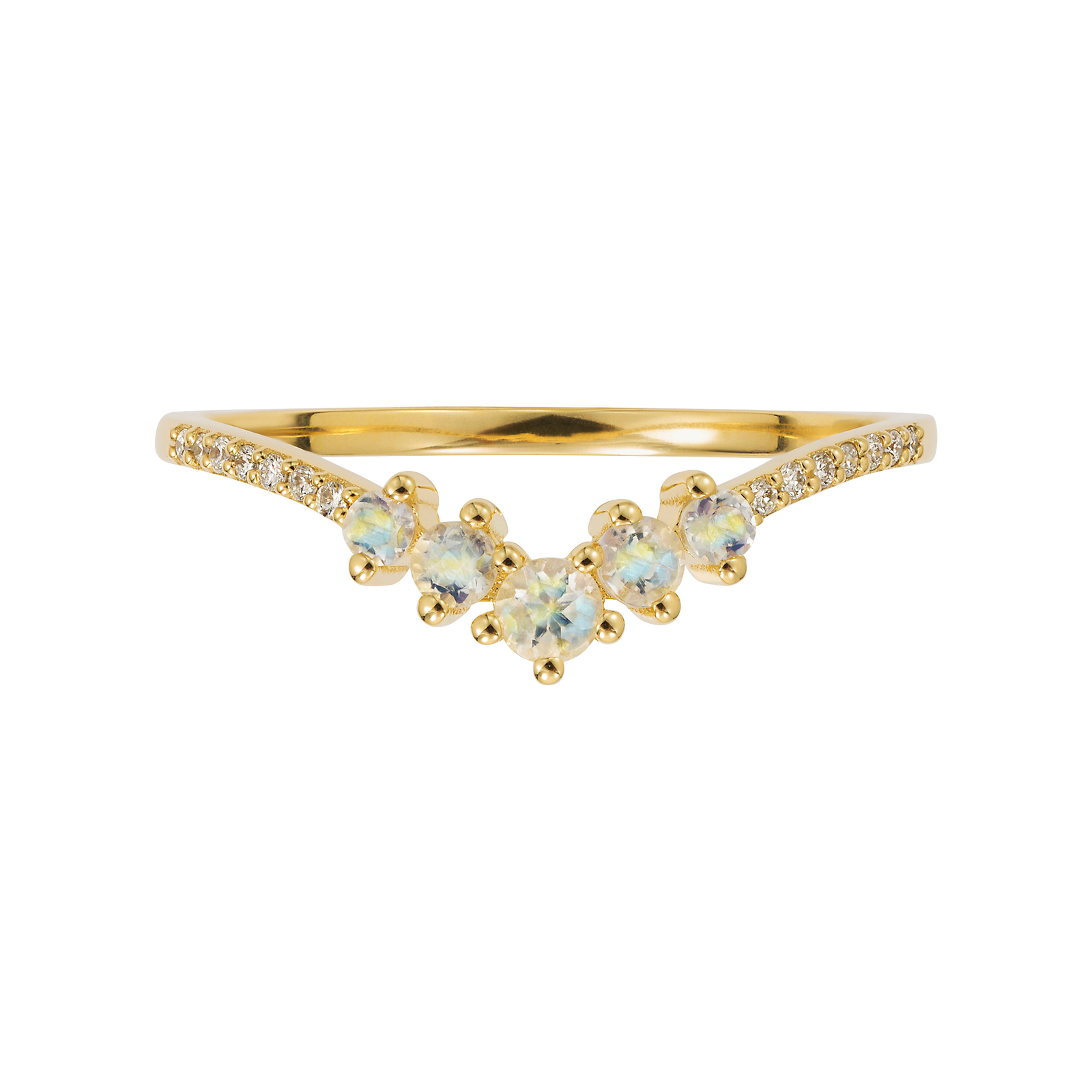 9kt Gold Rainbow Moonstone and Diamond Vivant Arc Ring