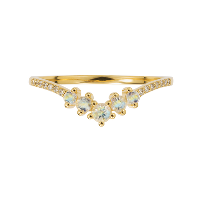 9kt Gold Rainbow Moonstone and Diamond Vivant Arc Ring