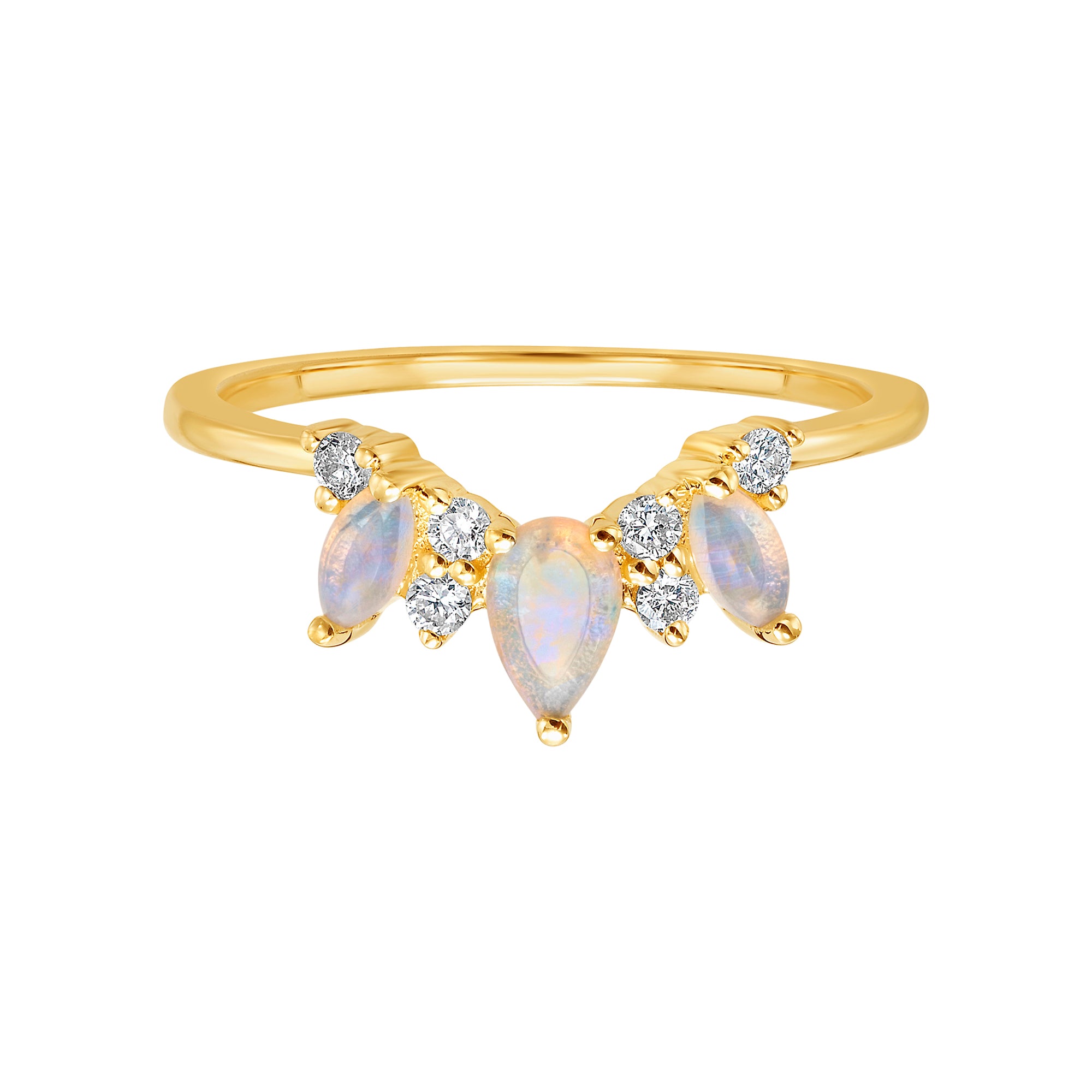 Solid Gold Opal & Diamond Lady Arc Ring