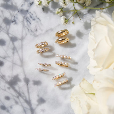 Solid Gold Mini Opal Hoop Studs