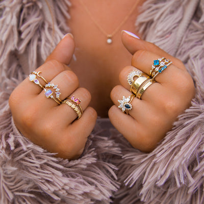 14kt Gold Diamond & Topaz Illuminating Baguette Arc Ring