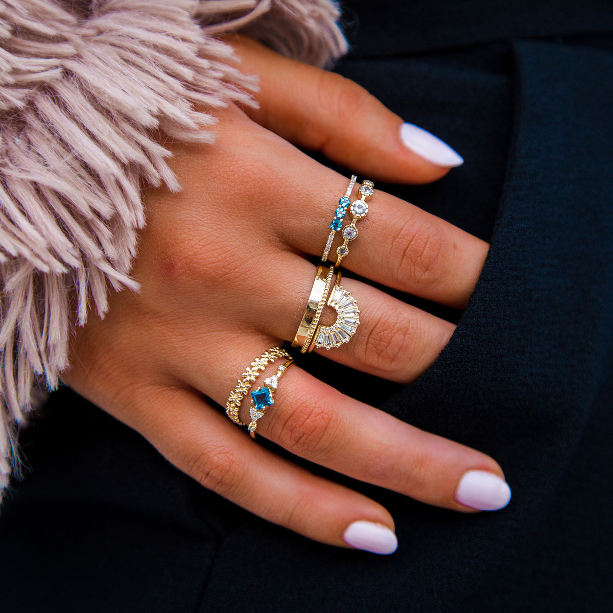 14kt Gold Diamond & Topaz Illuminating Baguette Arc Ring