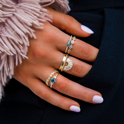 14kt Gold Diamond & Topaz Illuminating Baguette Arc Ring